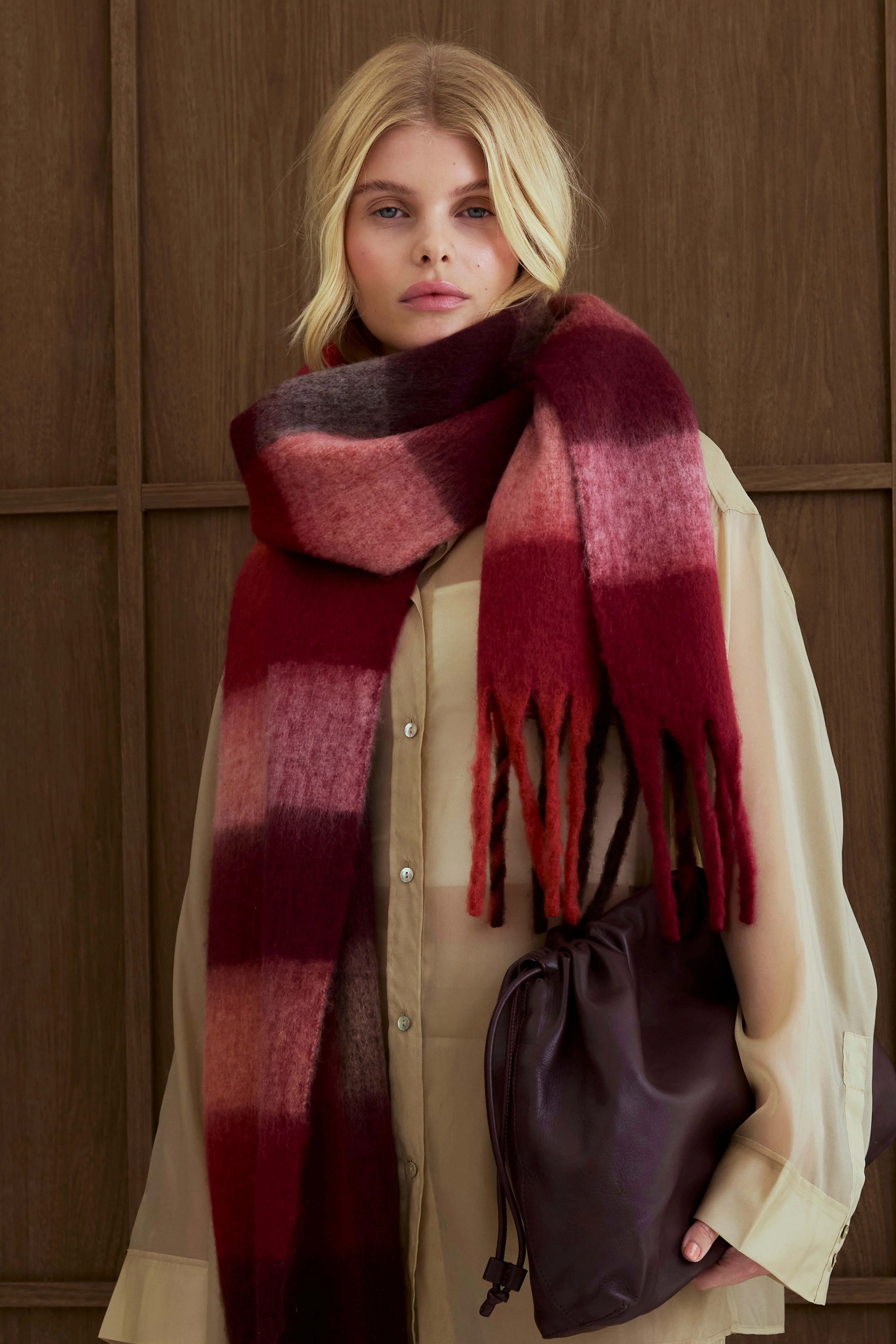 The Reykjavik Check Scarf - Winterberry Burgundy - Image 7