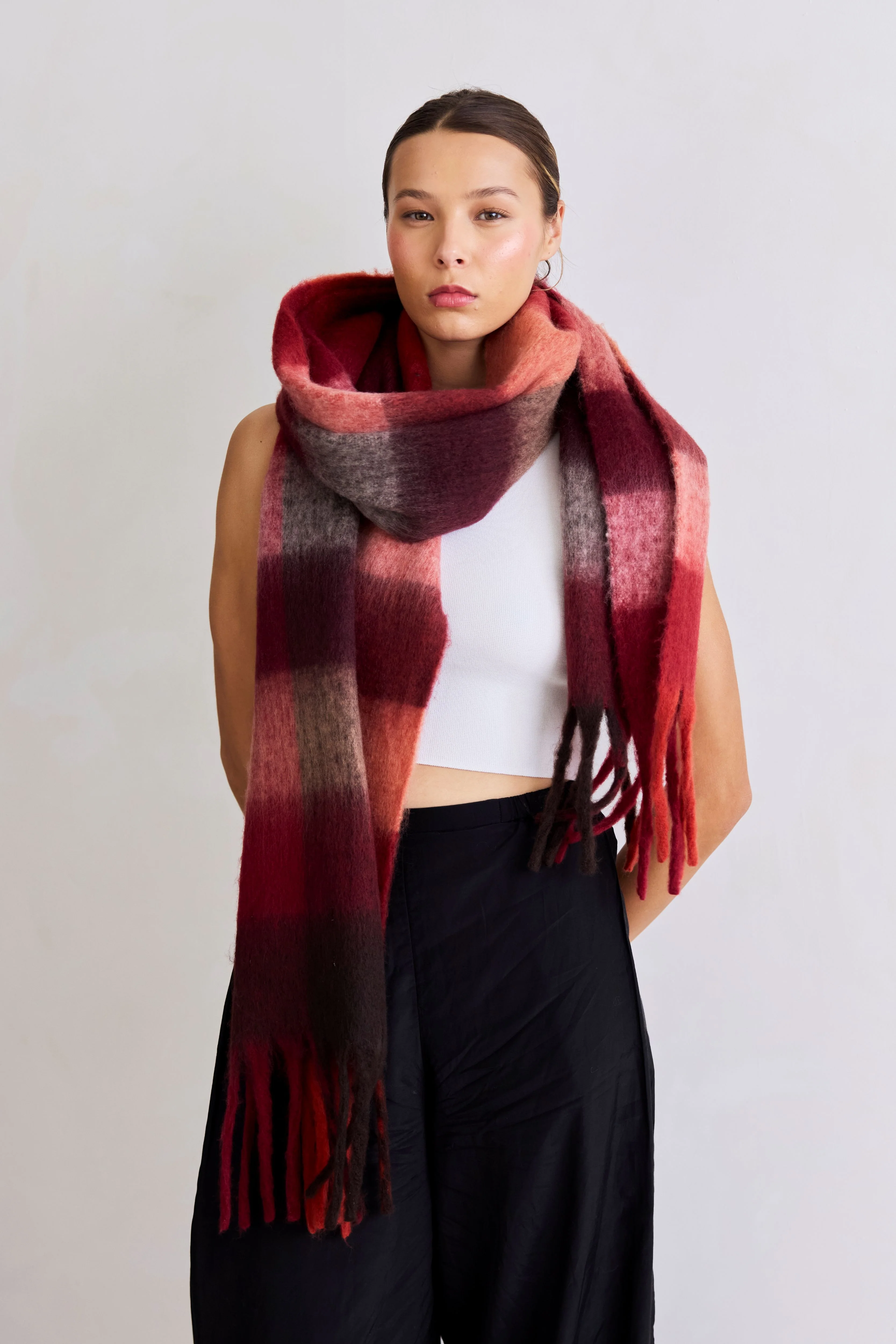 The Reykjavik Check Scarf - Winterberry Burgundy - Image 9
